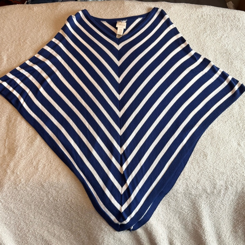 Chico's Navy and Cream Striped Knit Top
